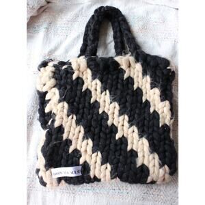 Hope Macaulay Diagonal Colossal Black White Braided Knit Tote Shoulder Bag